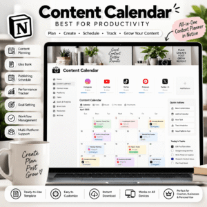 Content Calendar Notion Dashboard Mockup