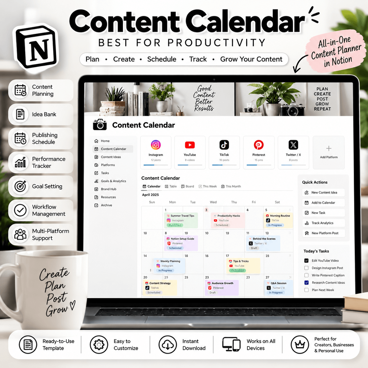 Content Calendar Notion Dashboard Mockup
