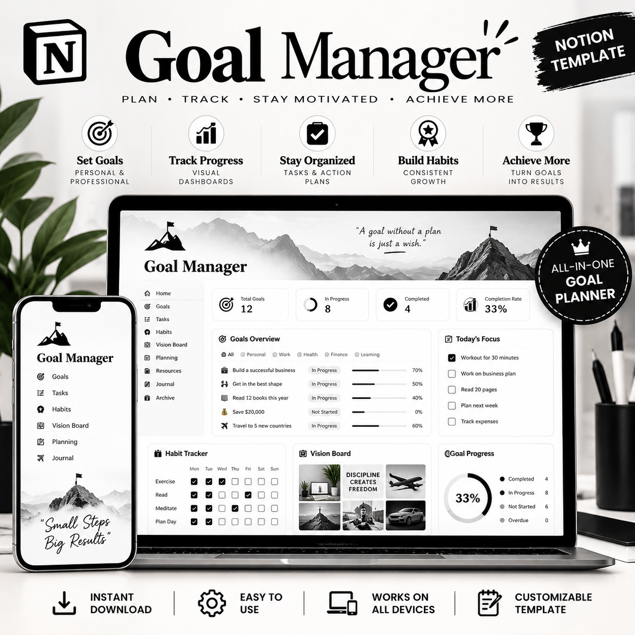 Notion Goal Manager Template Mockup
