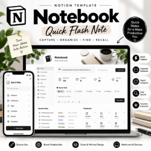 Notebook Quick Flash Note Notion Template | Quick Notes & Knowledge Organizer