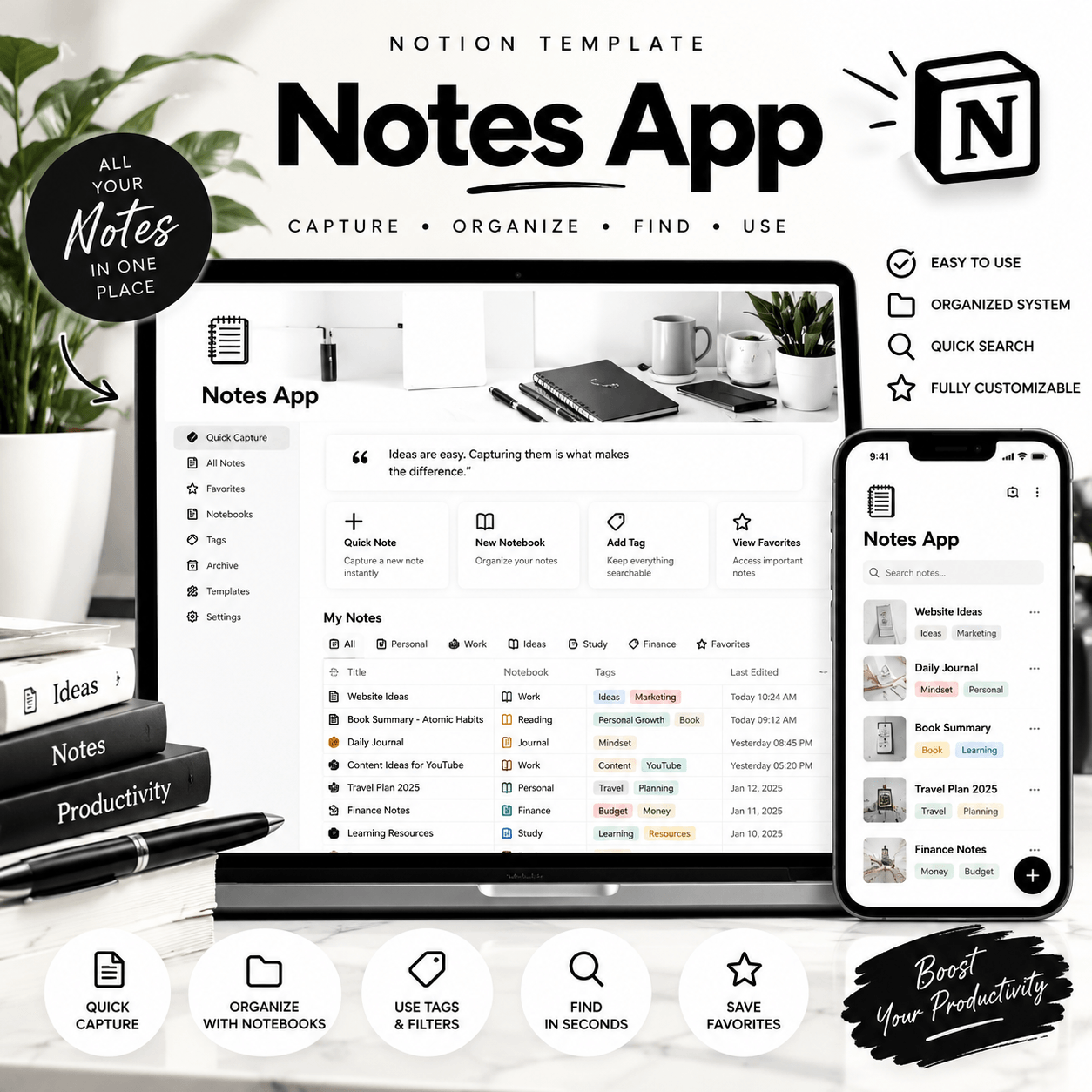 Premium Notes App Notion Template Mockup