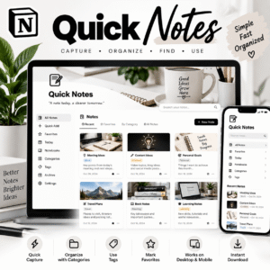 Quick Notes Notion Template Mockup